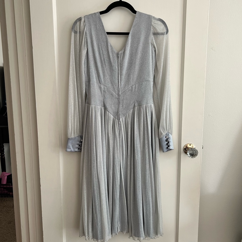 NWOT Stop Staring! Shimmery Silver Sheer Sleeve Dress - Picture 2 of 4